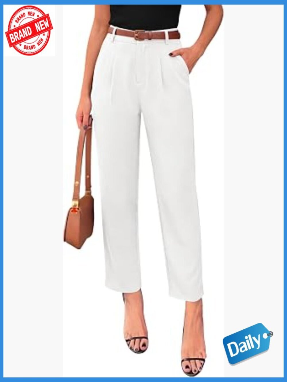 High Waisted Tapered Trousers Pockets Business Casual Work Pants